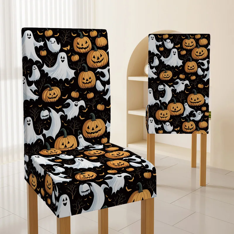 New Halloween Pumpkin Devil Chair Back Cover Stretch Dining Chair Slipcover for Home Party Decor