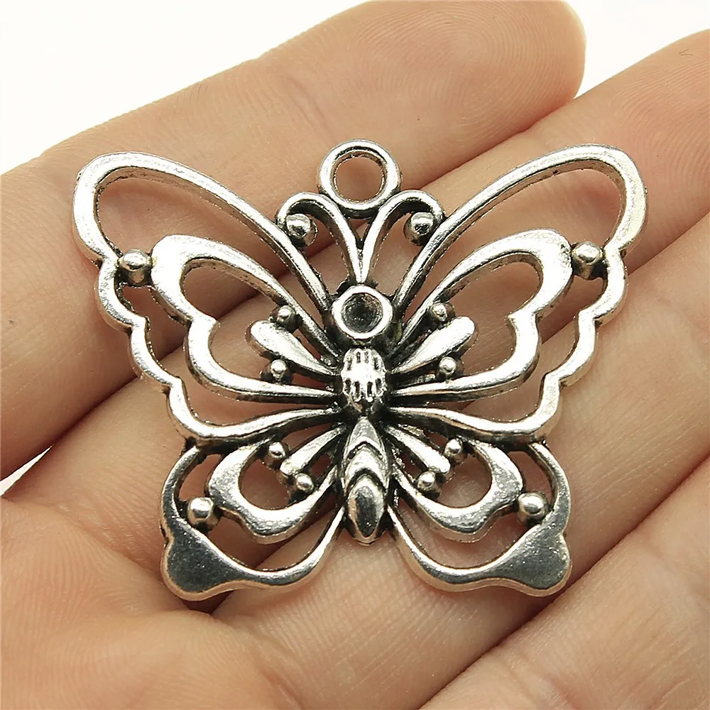 1pcs 38x47mm Antique Silver Color Butterfly Charms Pendant Zinc Alloy DIY Jewelry Findings