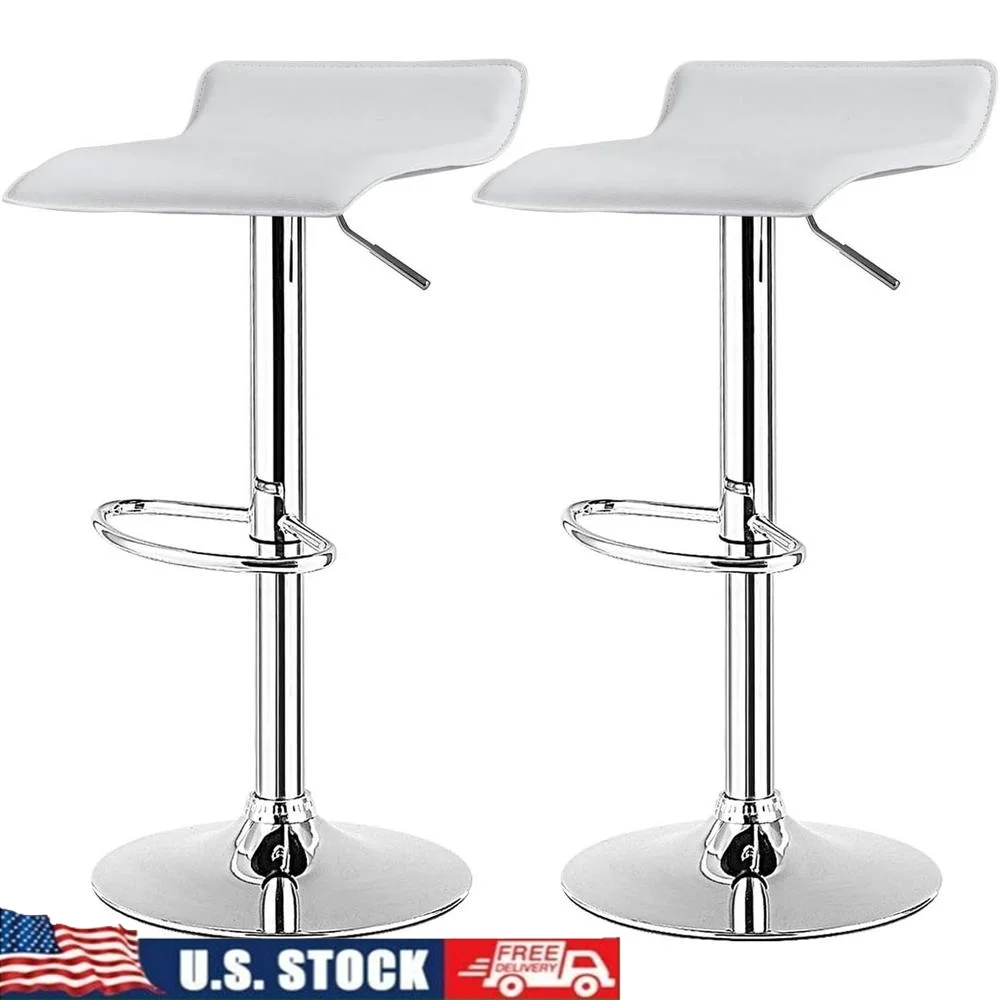

Modern Swivel Bar Stools Set of 2 Adjustable Height PU Leather Chrome Base Home Kitchen Restaurant Dining