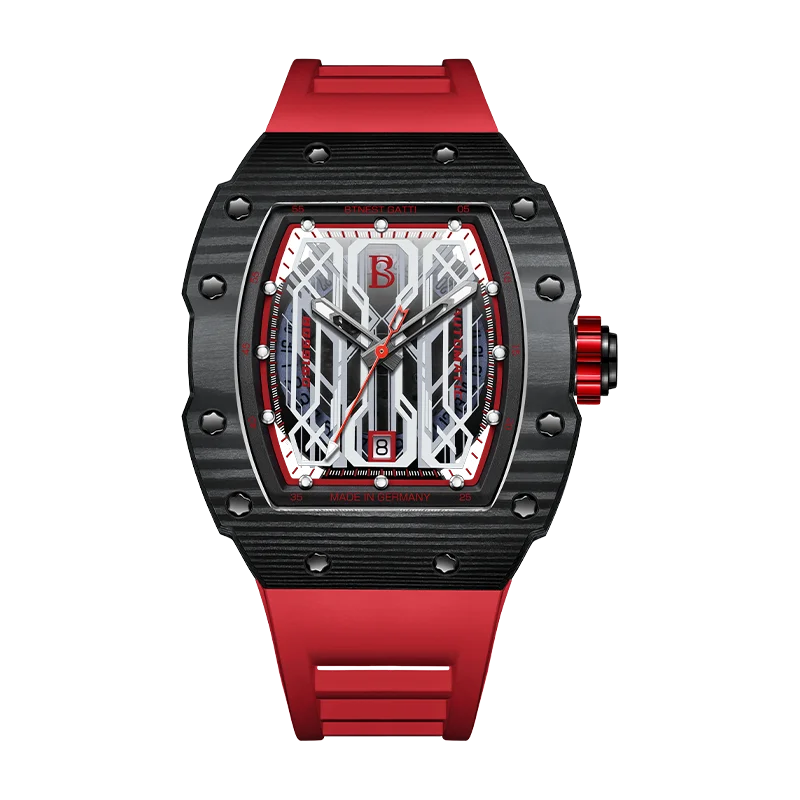 

BONEST GATTI Men's Watches Skeleton Automatic German Carbon Fiber Light Luxury Barrel Explorer Series With Watch Box