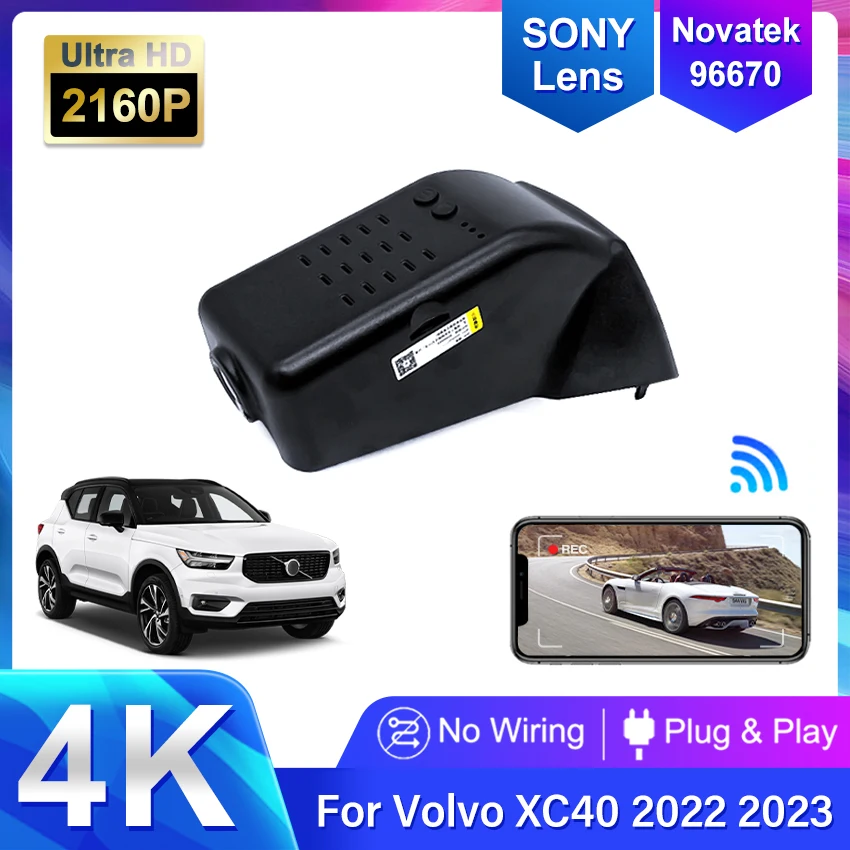 

4K 2160P New Plug and Play Installation Car DVR Wifi Dashcam Dual Lens Camera For Volvo XC40 Pure Electric 2021 XC40 Fuel 2023