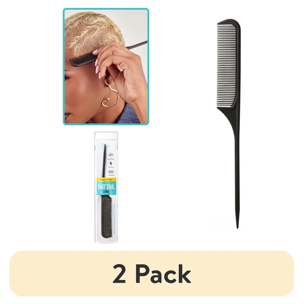 2 Pack Professional Carbon Fiber Rat Tail Comb Heat Resistant Anti-Static Hair Styling Tool Detangling Grooming All Hair Types