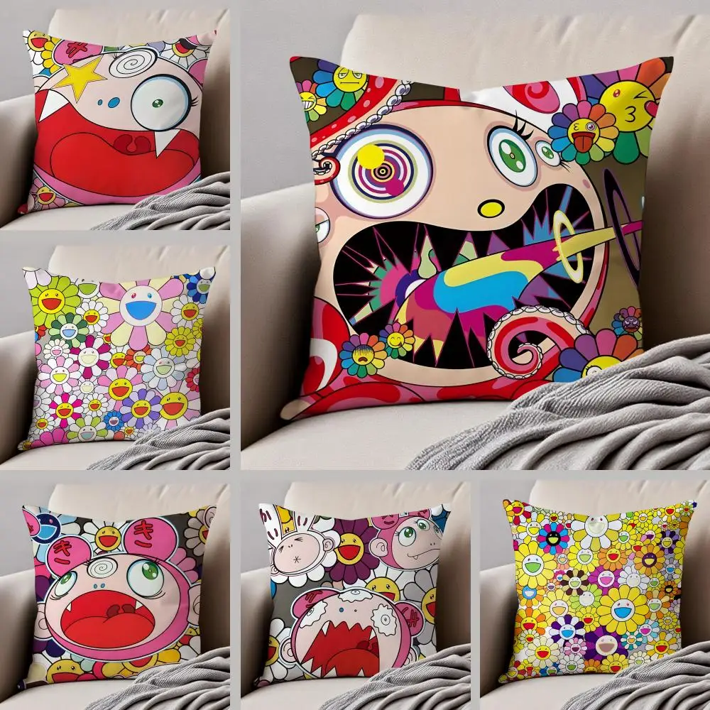 Colorful Contemporary Art T-Takashi Murakami Cushion Cover Throw Pillow Cover Hidden Button Durable Polyester Chair Cushion