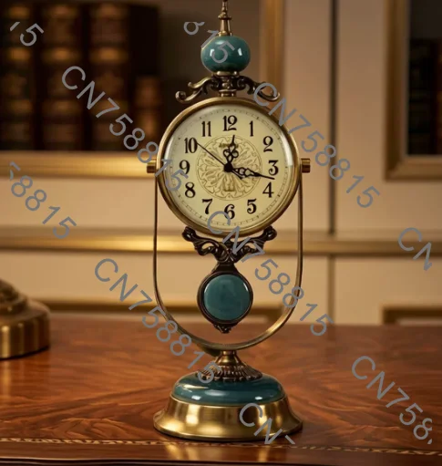 for Living Room Household, Desktop Pendulum Clock，High-End Atmospheric American Retro Desk Clock, European Light Luxury
