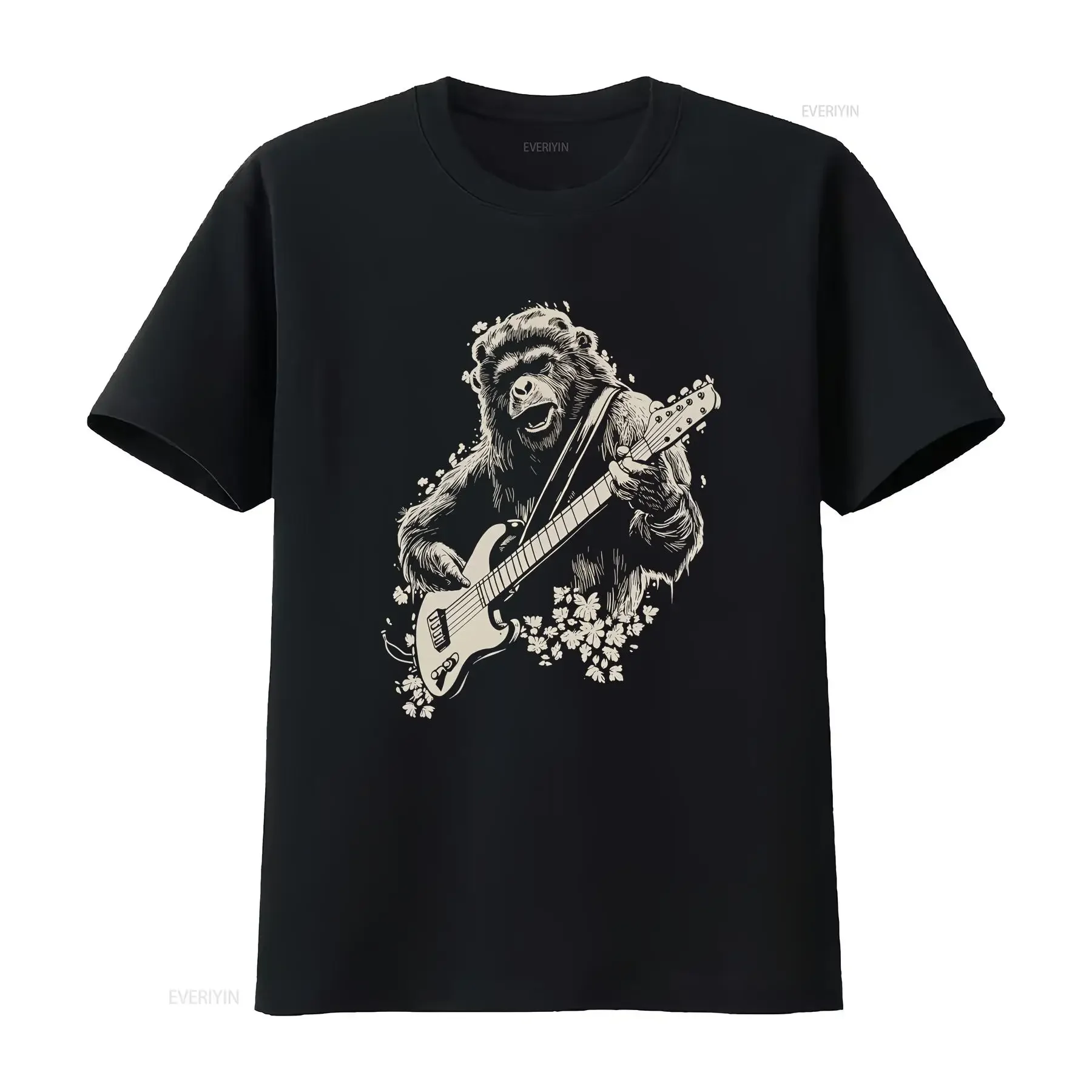 Monkey Guitarist T Shirt Playful Primate Musician for Guitar and Animal Fans vintage Washed homme fashion Versatile graphic
