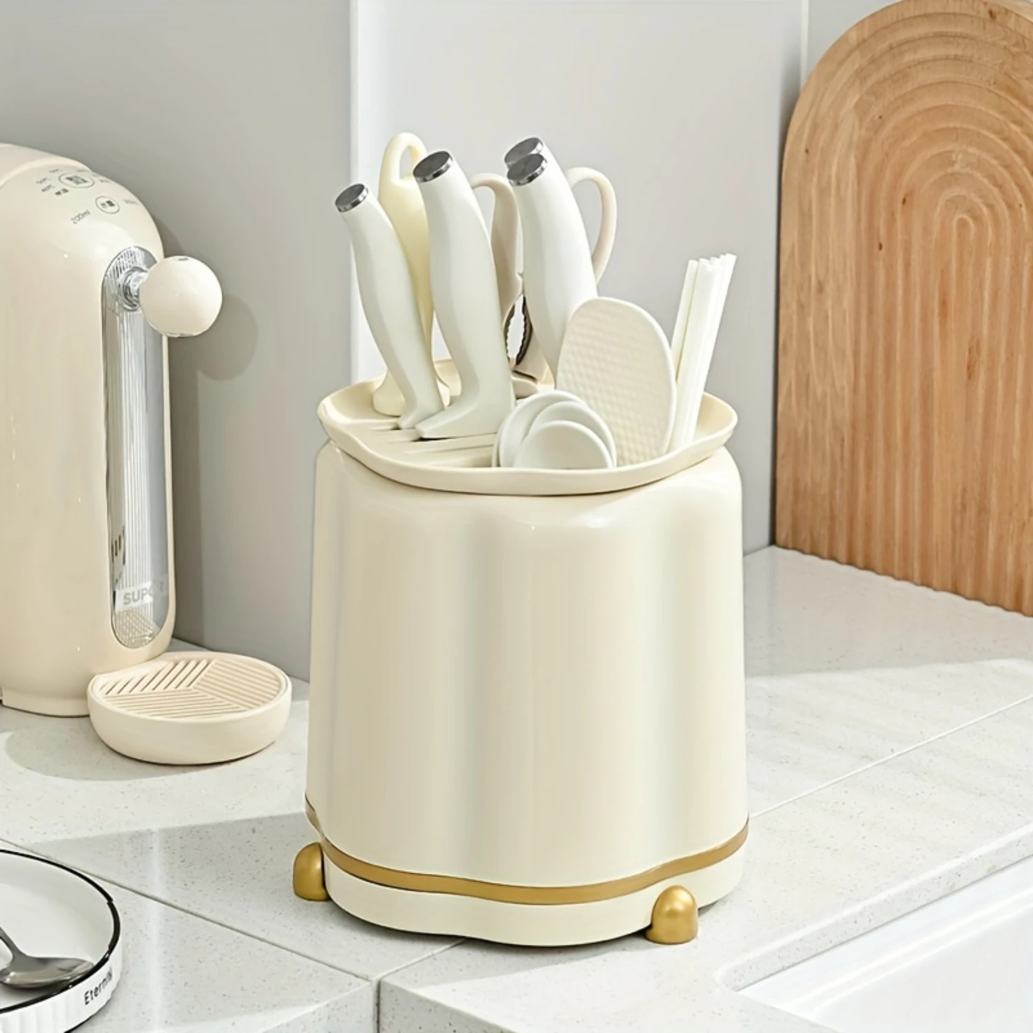 Kitchen Rotating  Rack, Light Luxury Cream Style Multifunctional  Rack, Household  Rack, Integrated Chopsticks Rack