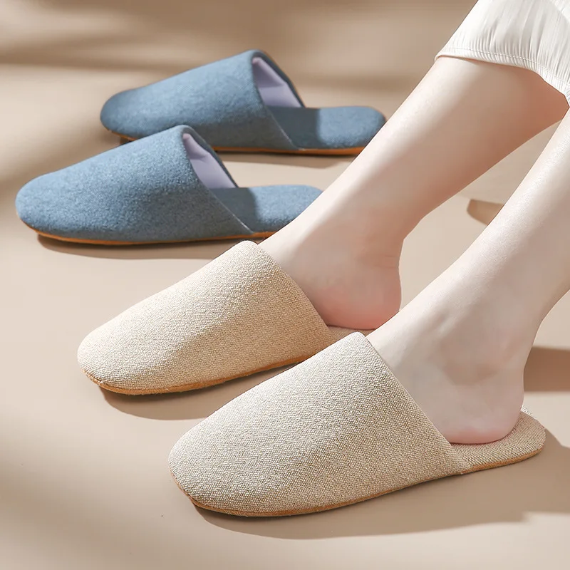 

Men Silent Floor Shoes Soft Sole Comfortable Slippers Women Bedroom Slides Concise Couples House Cotton Flats Japanese Style