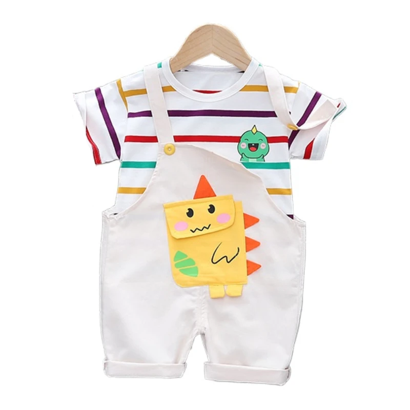 

Summer Children Cotton Baby Boy Girl Clothes Cartoon Stripe T Shirts Bib Shorts 2Pcs/Sets Infant Kids Fashion Toddler Tracksuits