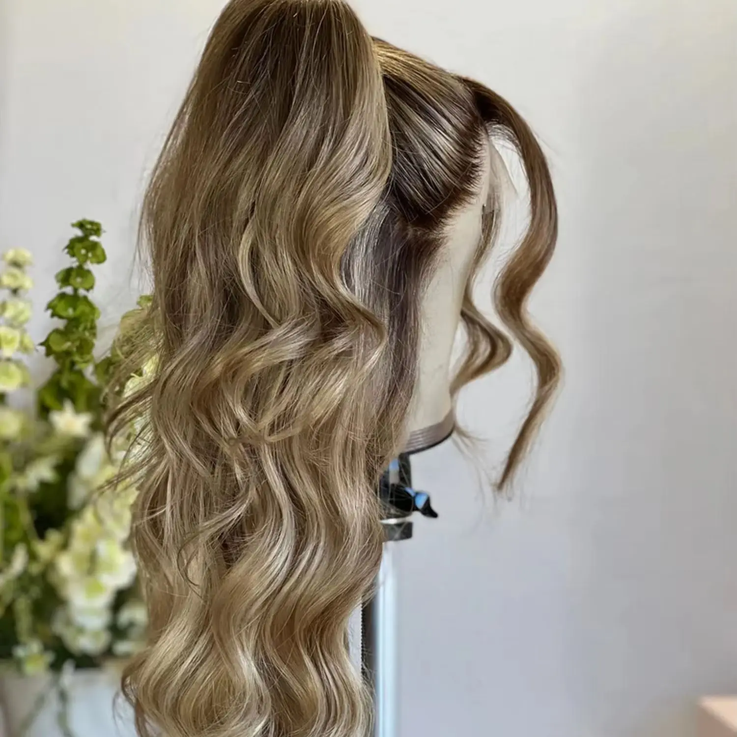 

180%Density Ombre Highlight Caramel Brown Luxury Synthetic Lace Front Wig Long Length Body Wave Wig Party Daily Cosplay Used 24"