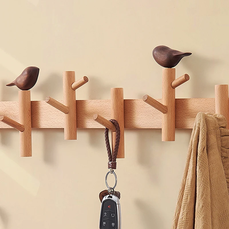 Nordic-Style No Drill Wooden Wall Hooks Multipurpose Entryway Organizer for Coats Bags Keys Space-Saving Home Decor 3