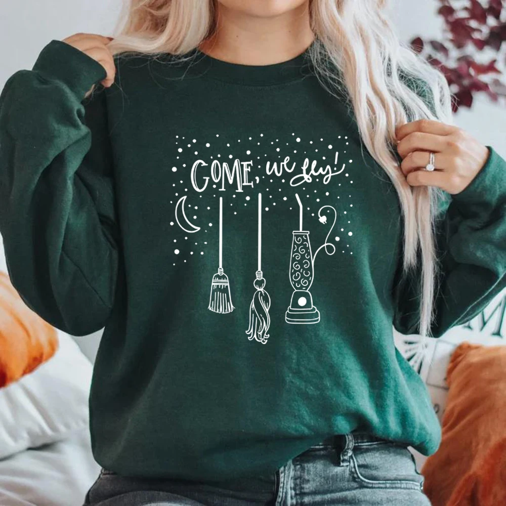 Come We Fly Sweater Halloween Crewneck Sweatshirt Sanderson Sisters Hoodie Pullover Fall Sweatshirts Women Halloween Witches Top