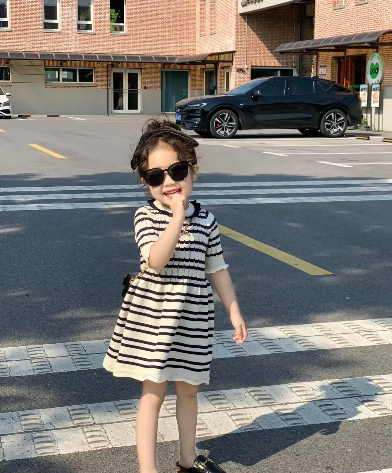 Girl Dress Girl Summer Dress New Nordic Style Lace Striped Knit Short Sleeve Style Girls Dress 2024 Summer and Spring Girl Dress