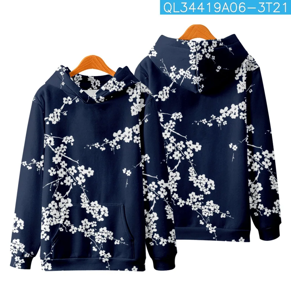 

Couple Men Women Casual Plum Printed Blue Pullover Streetwear Long Sleeve Hoodies Sweatshirt Harajuku