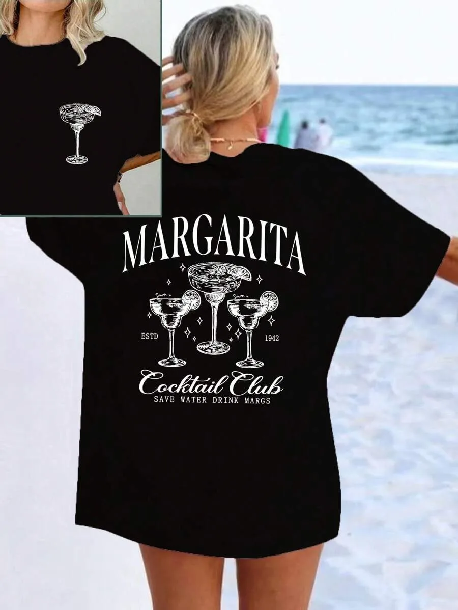 

Plus - Size Casual Cocktail - themed Tee, Short - Sleeve with Unique Print