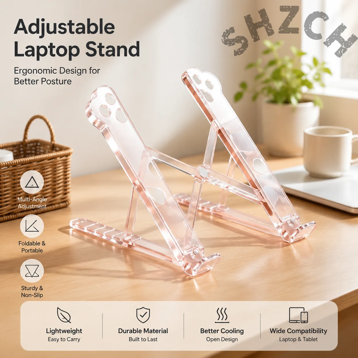 Aluminum Foldable Laptop Stand – Lightweight Ergonomic Notebook Riser with Cooling Vent for Desk or Travel