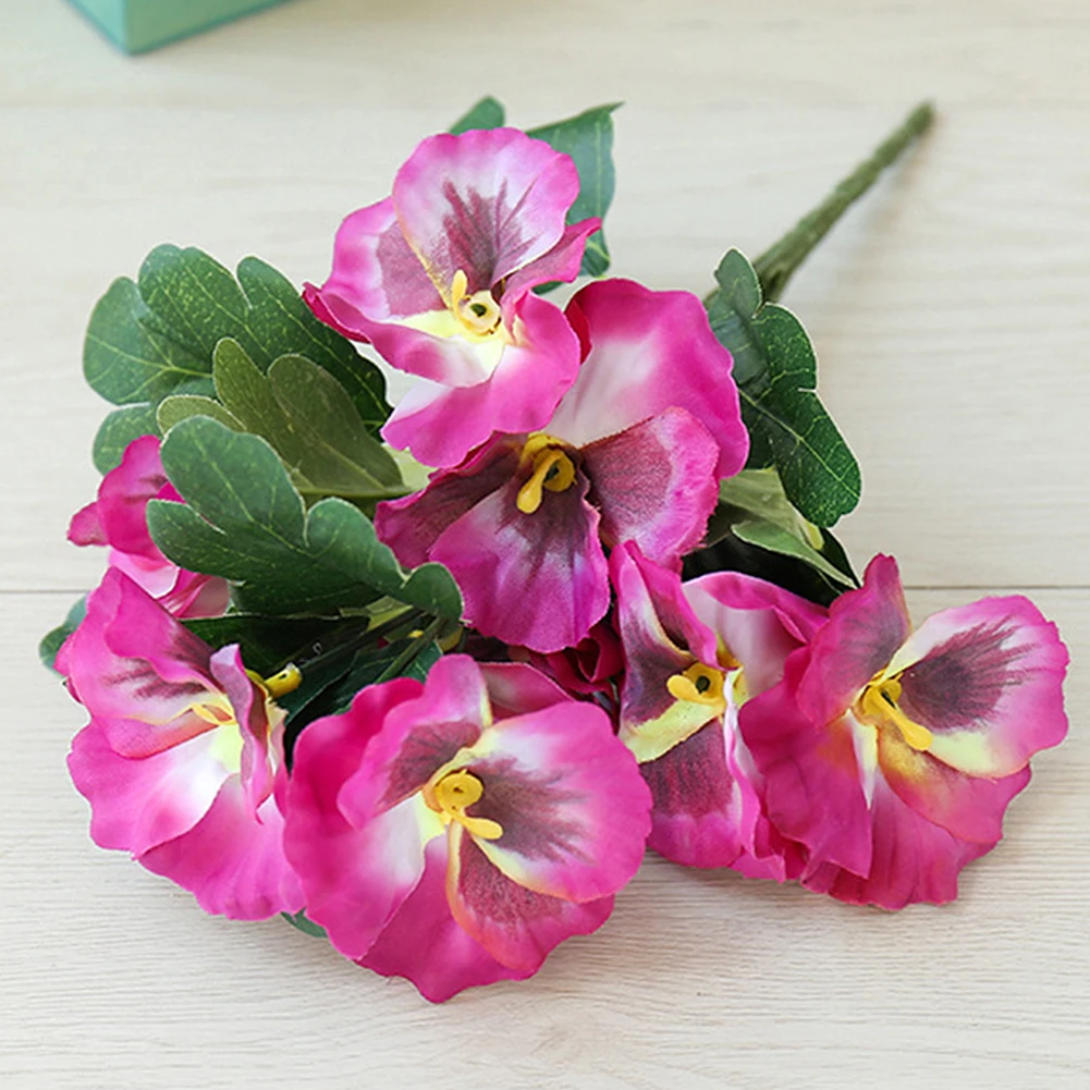 10 Heads Artificial Pansy Fake Flower 26cm Bouquet Simulation Plant For Home Party Wedding Party Background Office Decor