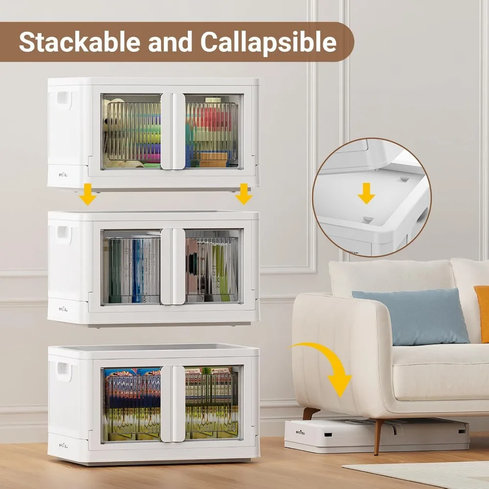 صناديق تخزين بلاستيكية من BROVIEW 400QT مع أغطية، وصناديق قابلة للتكديس بسعة 100 جالون مع عجلات وأبواب، ومنظمات خزانة قابلة للطي، وخزانة f #6