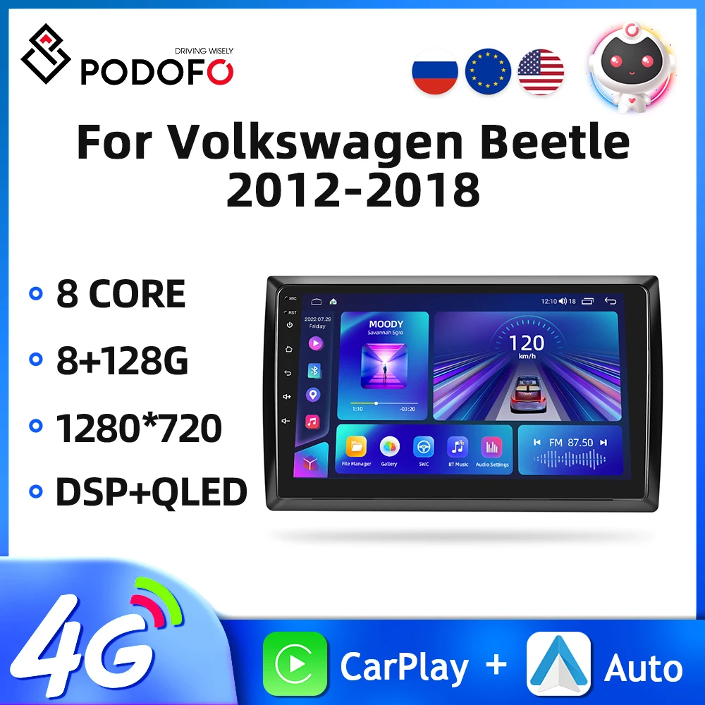 Podofo 2Din Android 11 Car Radio For Volkswagen Beetle 2012-2018 Multimedia Video Player Carplay GPS Navigation WIFI Autoradio