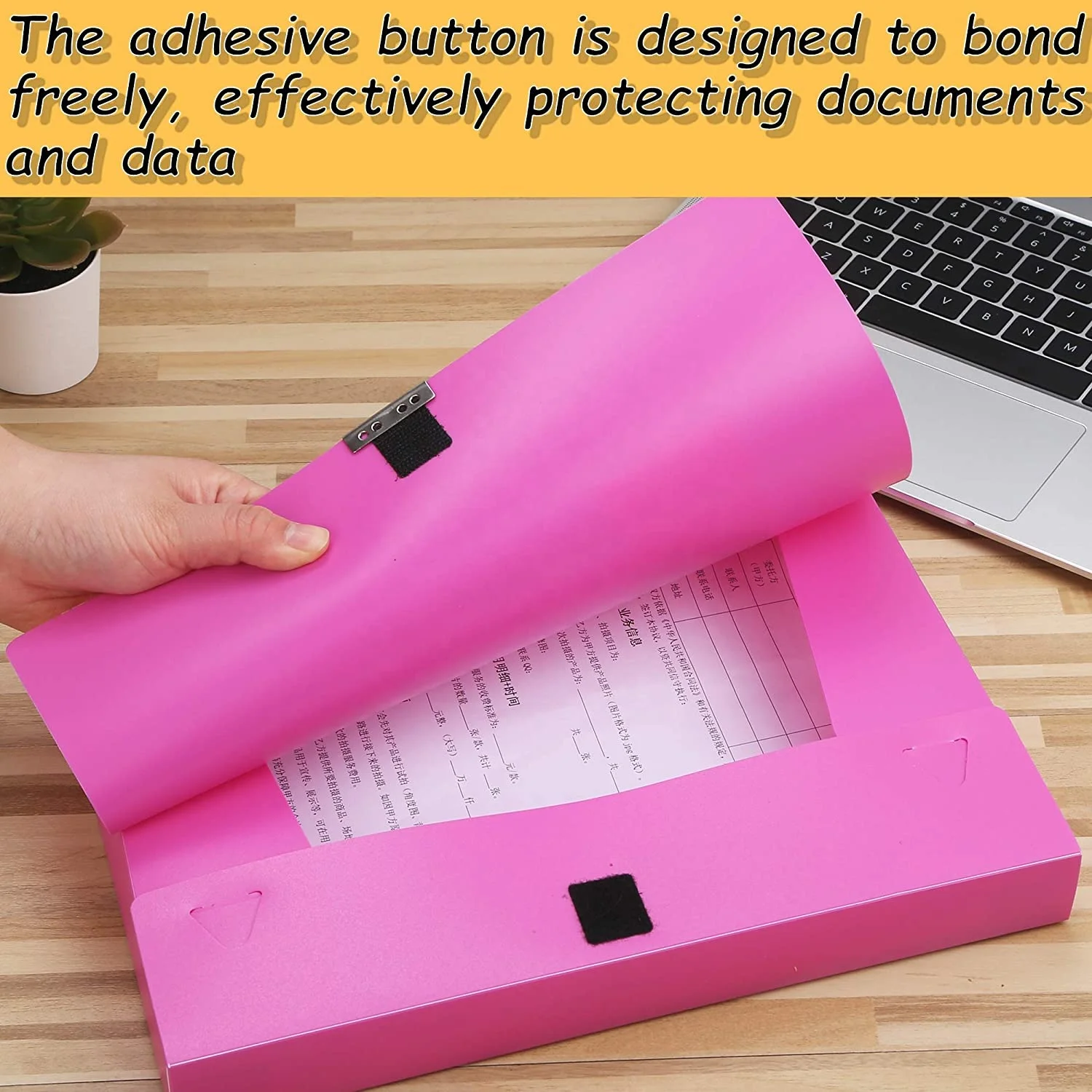 3 Pcs Pink PP Storage File Box Plastic PP Box File Archives Cases With Magic Glue Button