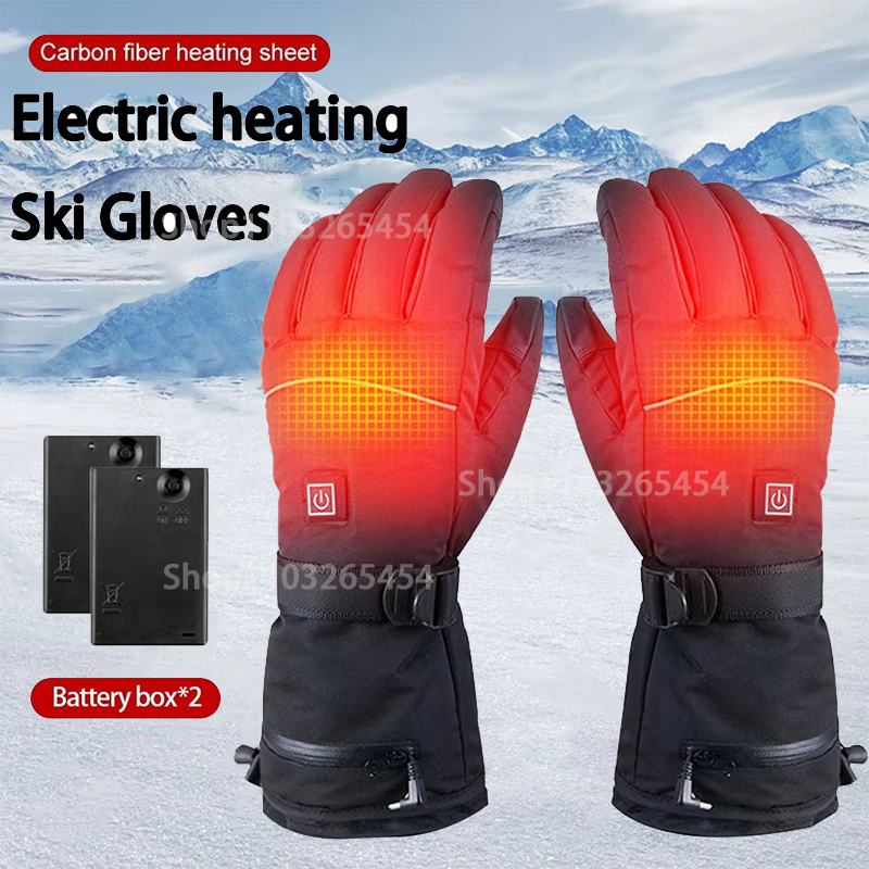  Winter Heated Gloves Women Men Winter Warm Battery Case Heated Gloves Touch Screen Waterproof Skiing Heated Rechargeable Gloves 