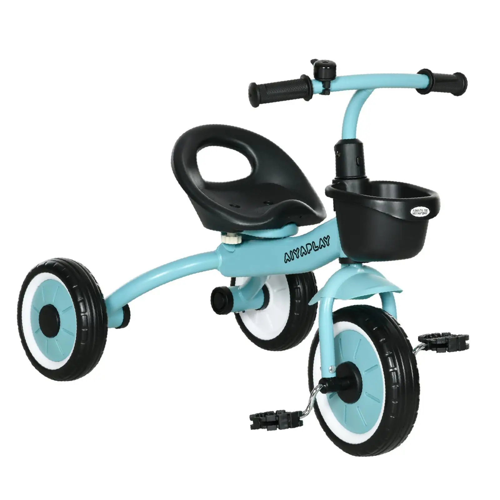 

Детский трехколесный велосипед синего цвета с регулируемым сиденьем, звонком и корзиной для прогулок на улице и ежедневных игр