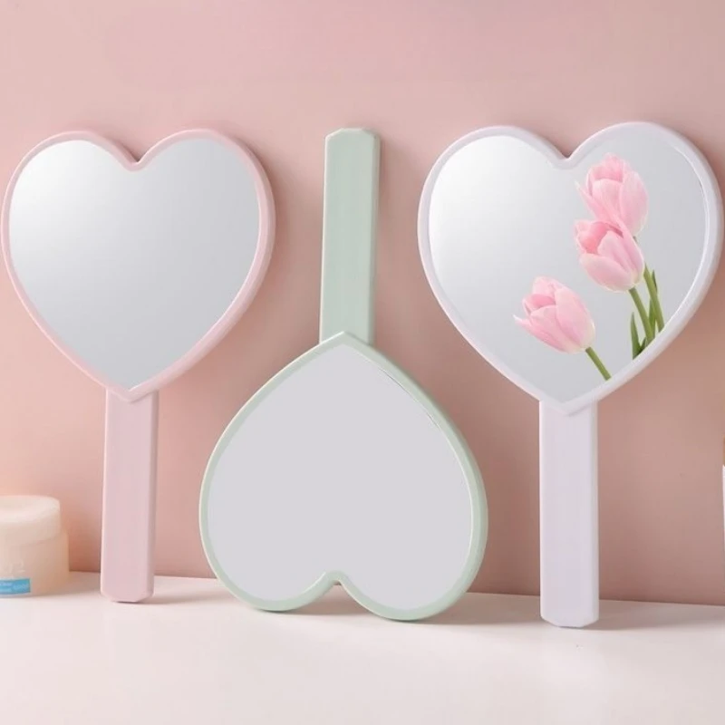 Handheld Makeup Mirror Handle Mirror Heart-shaped Decorating High-definition Student Dormitory Makeup Essential Dressing Tool