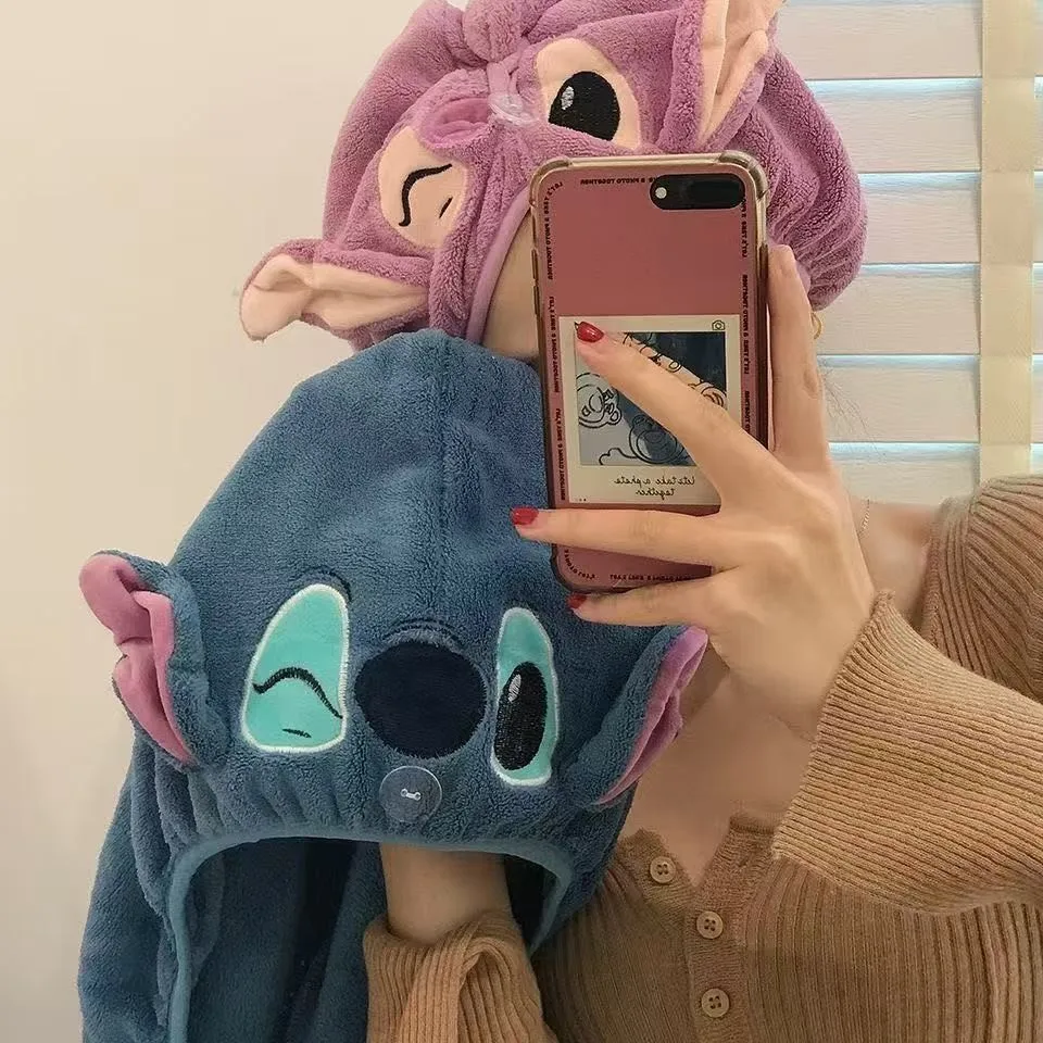 

Cute Stitch Dry Hair Towel Women Fashion Coral Velvet Drying Wrap Strong Water Shower Hat Wiping Bath Hats Tool Girls Gifts