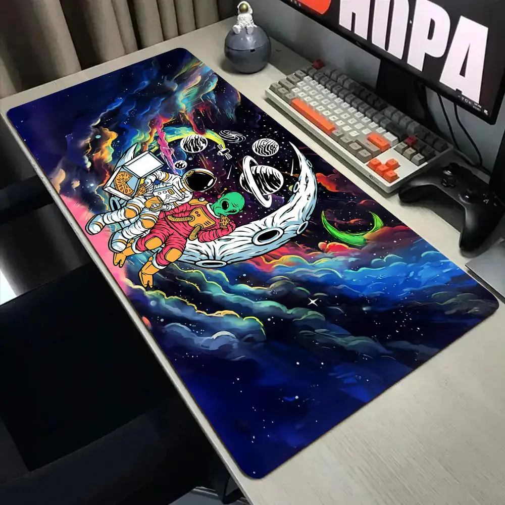 

Коврик для мыши с изображением астронавтов и инопланетян, настольный коврик с прошитыми краями, нескользящий игровой коврик, аксессуары для ПК, коврик для клавиатуры, коврик для мыши