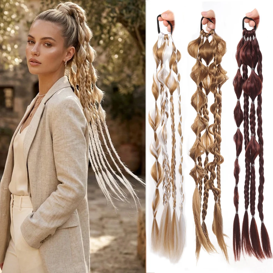

24 inch Clip on Twisted Flat Synthetic Hair Braided Ponytail Suitable for Girls Straight Hair, Suitable for Daily Wear