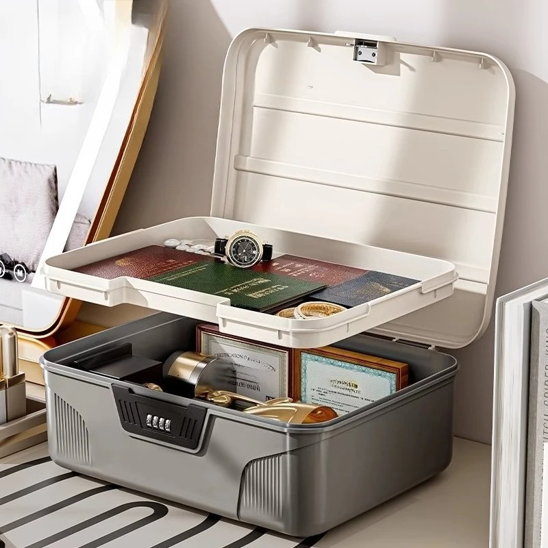 Locked Password Storage Box Bedroom Plastic Storage Box Two Layer Document Organizer Boxes Cosmetic Medicine Home Organizers