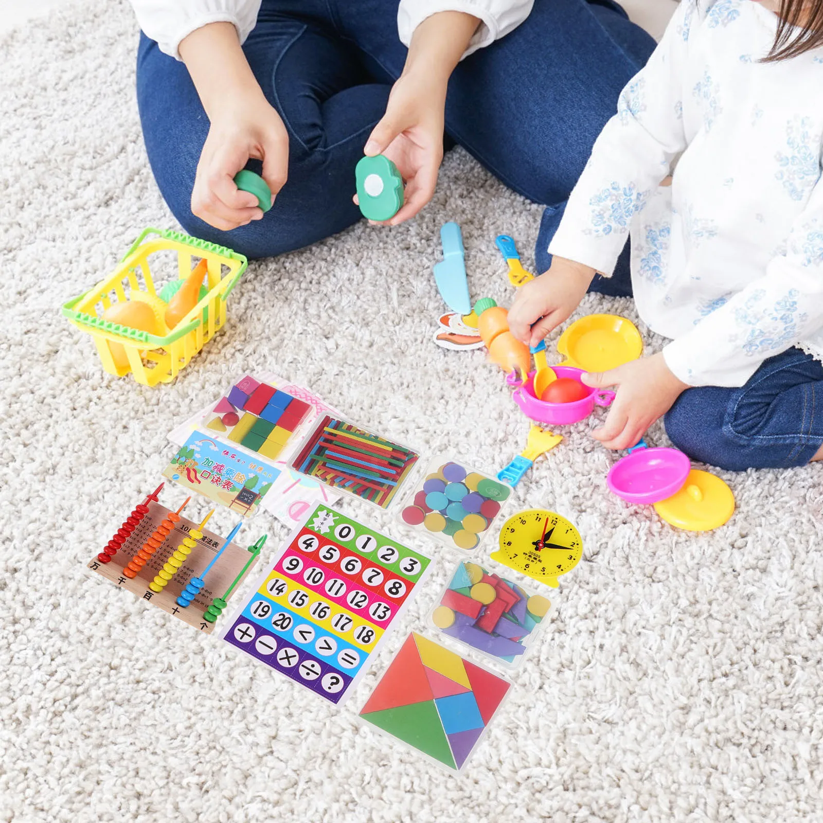 Geometry Learning Tools Math Manipulatives Kit Kindergarten Activities Toy Preschool Counting Sticks Fractions Tangram Storage