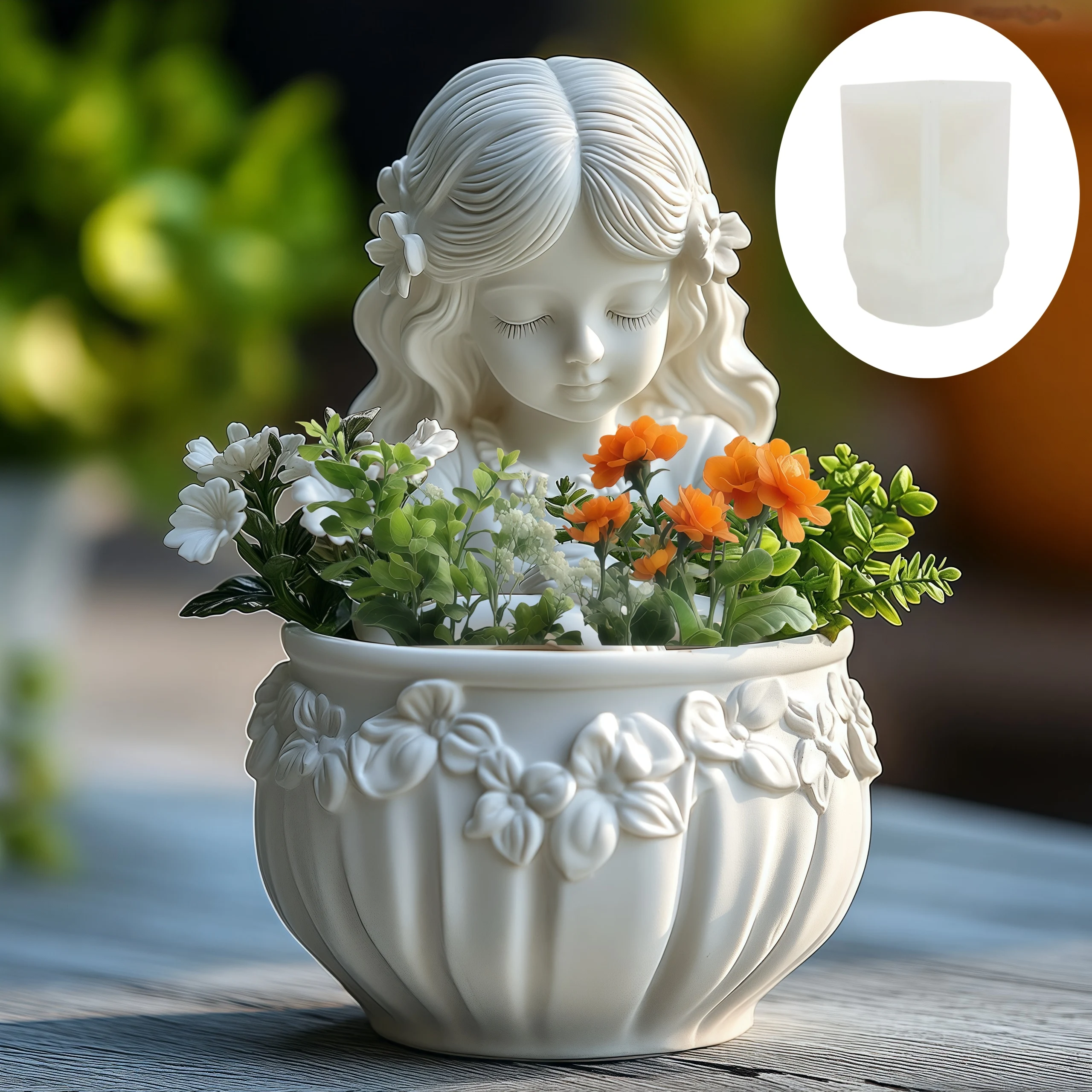 Ángel niña planta suculenta maceta resina molde de silicona hermosa diosa caja de almacenamiento molde de hormigón chica vela taza molde de yeso
