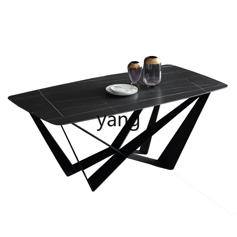 

Lmm light luxury rock slab dining table minimalist household rectangular dining table