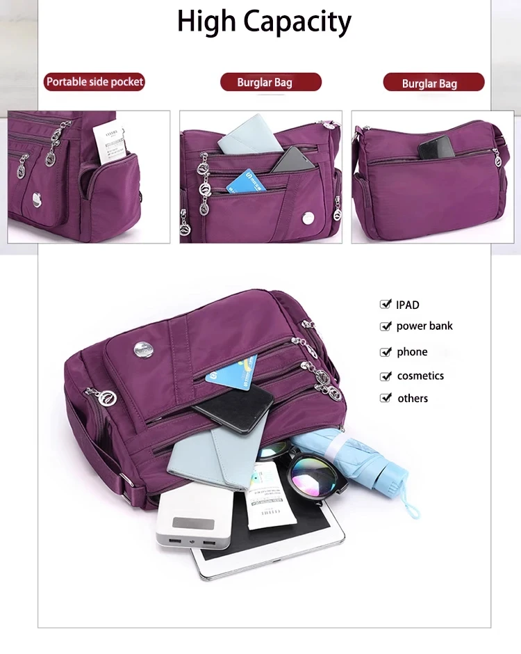 Umhängetasche für Damen, wasserdichte Tragetasche, lässige Nylon-Geldbörse, Handtasche, RFID, leichte Umhängetasche – Detail 15