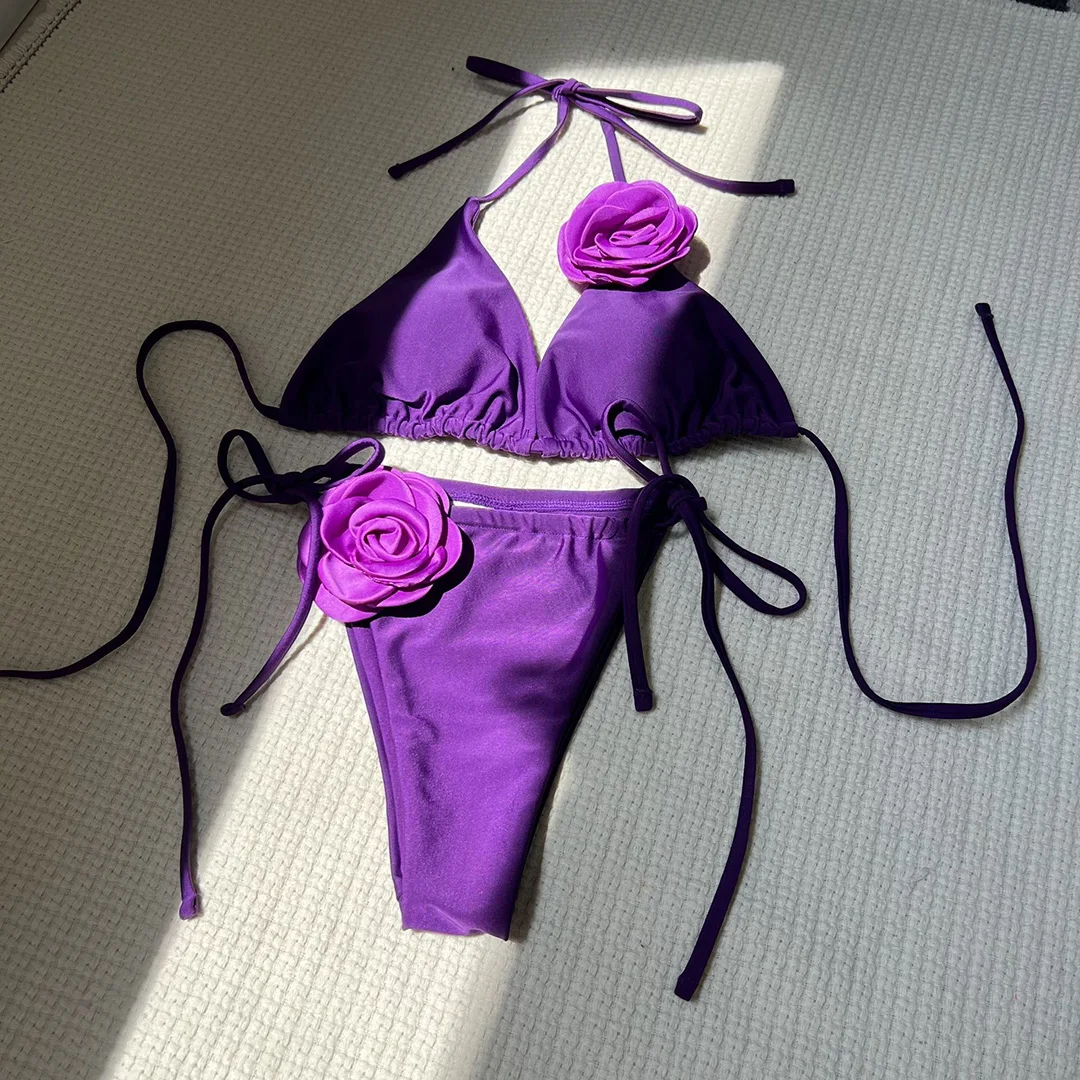 9 Farben, 3D-Blumen, Neckholder-Bikini mit Trägern, Damen-Badebekleidung, zweiteiliger Bikini-Set, Badeanzug, Badebekleidung, Schwimmbikini V5446 – Detail 39