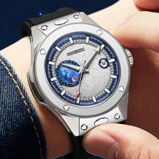 

HANBORO Men Automatic Watch 42mm Mechanical Wristwatch Waterproof Sapphire Luminous Miyota 8217 24 Hours Quick Release Strap