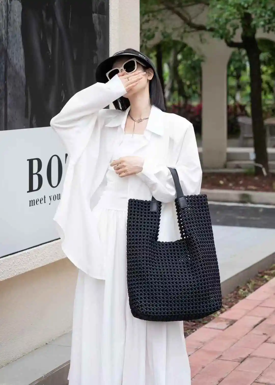 

New Black Crochet Handmade Bag - Stylish Hollow-Out Tote Shoulder Bag for Women, Casual Crossbody Purse, Underarm Bag, Gift Idea