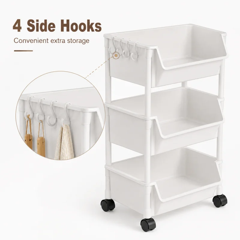 3-Tier Rolling Storage Cart, Multi-layer Freestanding Organizer for Bathroom, Snacks, Kitchen, Bedside, Toys & Vegetables image 4