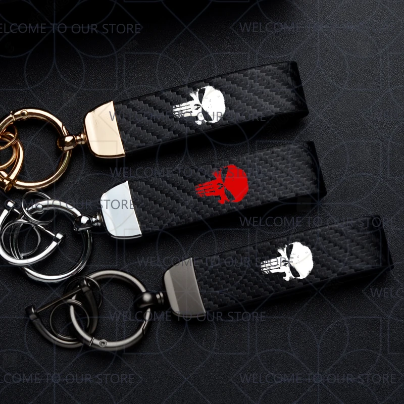 Chaveiro de carro com logotipo de caveira, para jeep wrangler, opel, volvo, ford, dodge, chaveiro de metal, widget, ornamentos de couro de fibra de carbono