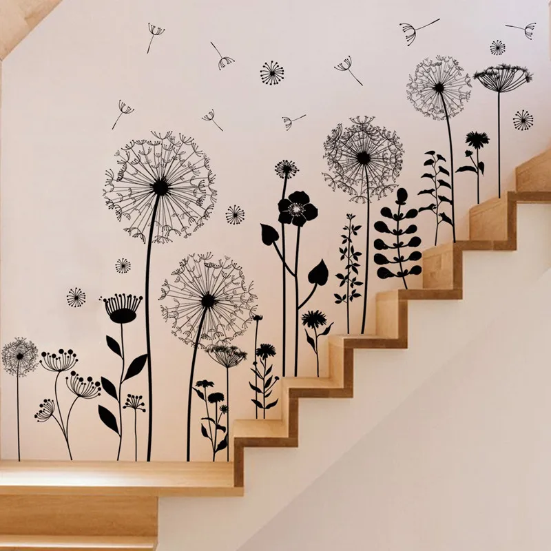 

Black Dandelion Wall Stickers Bedroom Room Decoration Wall Sticker Accessory Cabinet Furniture Self-adhesive Plant Wallpapers