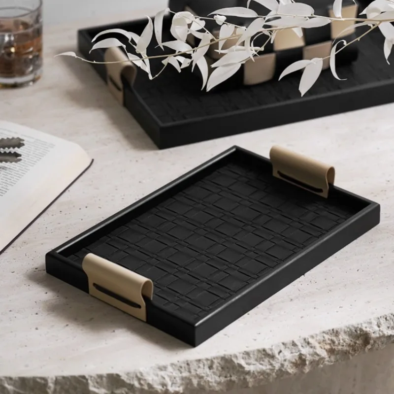 Modern simple style leather aromatherapy tray, high-end storage tray, living room coffee table desktop soft decoration