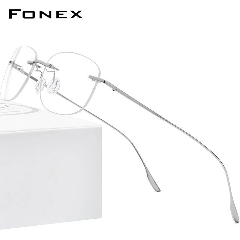 FONEX Titanium Alloy Glasses Frame Men 2020 New Women Rimless Square Eyeglasses Korean Eyewear 8107