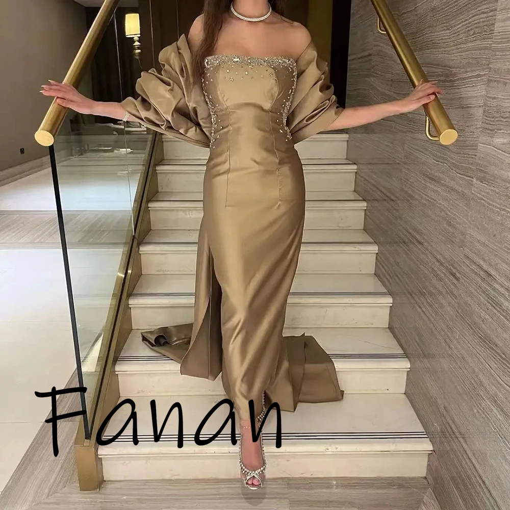 Customized Arabia Prom Dresses For Women 2024 Beads Strapless Mermaid Sweep Train Ankle Length Graduation Robes Quinceanera Part