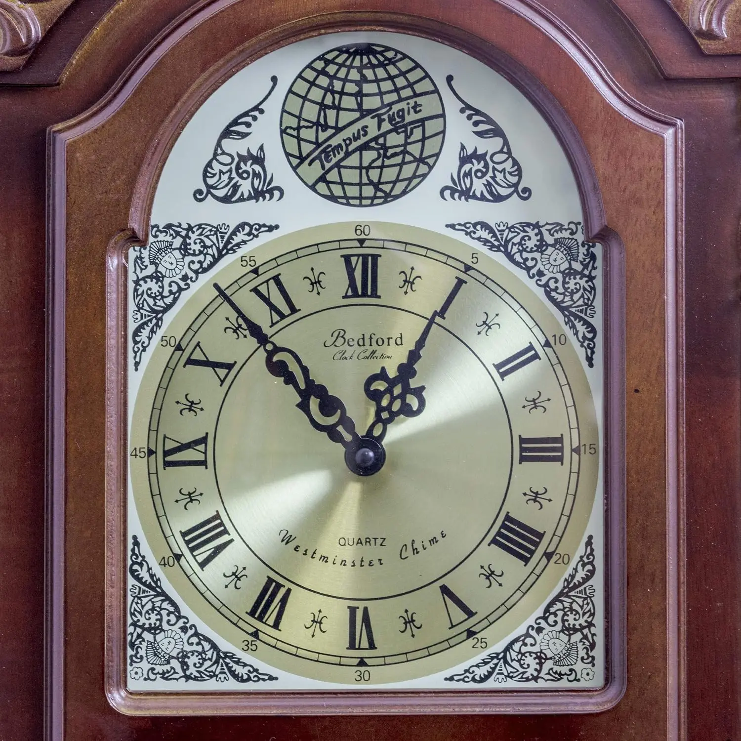 Grand Antique Colonial Chiming Wall Clock with Roman Numerals in a Cherry Oak Finish, 38