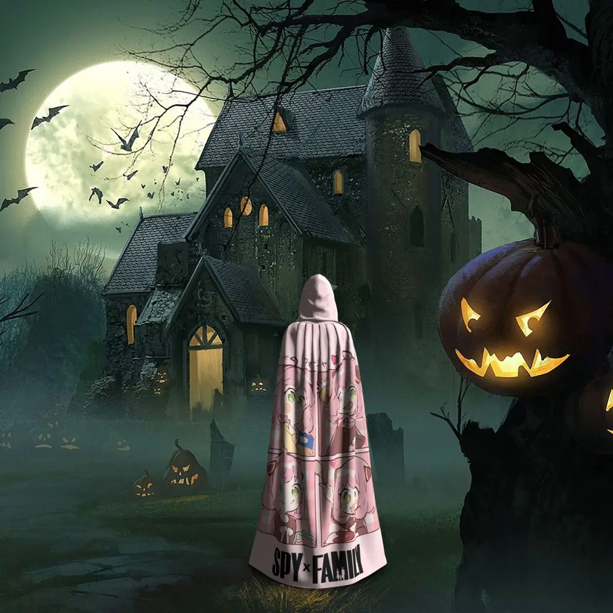 Spy X Family Anya Forger Long Hooded Cloak Witch Medieval Costume Cosplay Cape HalloweenVampire Adult Unisex view 6