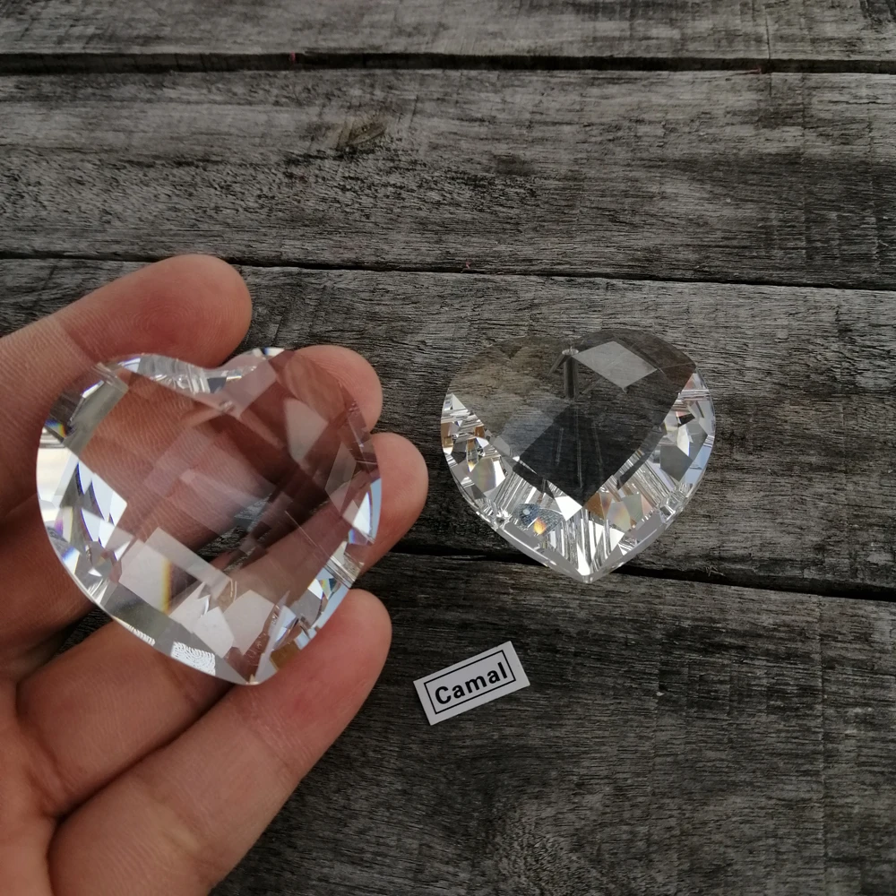 Catmal 1Pcs 42mm Clear Faceted Grid Heart Shaped Crystal Pendant Prisms Chandelier SunCatcher Jewelry Necklaces Craft Art Parts