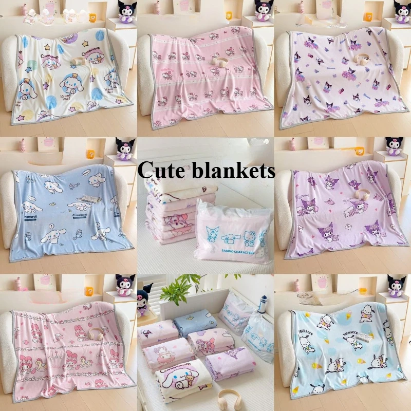 ผ้าห่มนุ่มลายเฮลโลคิตตี้ สตรอว์เบอร์รี คุโรมิ โปชาโค ขนาด 150x200 ซม. ผ้าห่มน่ารักสำหรับใช้ในบ้าน ผ้าห่มอุ่นๆ สำหรับคลุมเตียง โซฟา ของขวัญสำหรับเด็ก