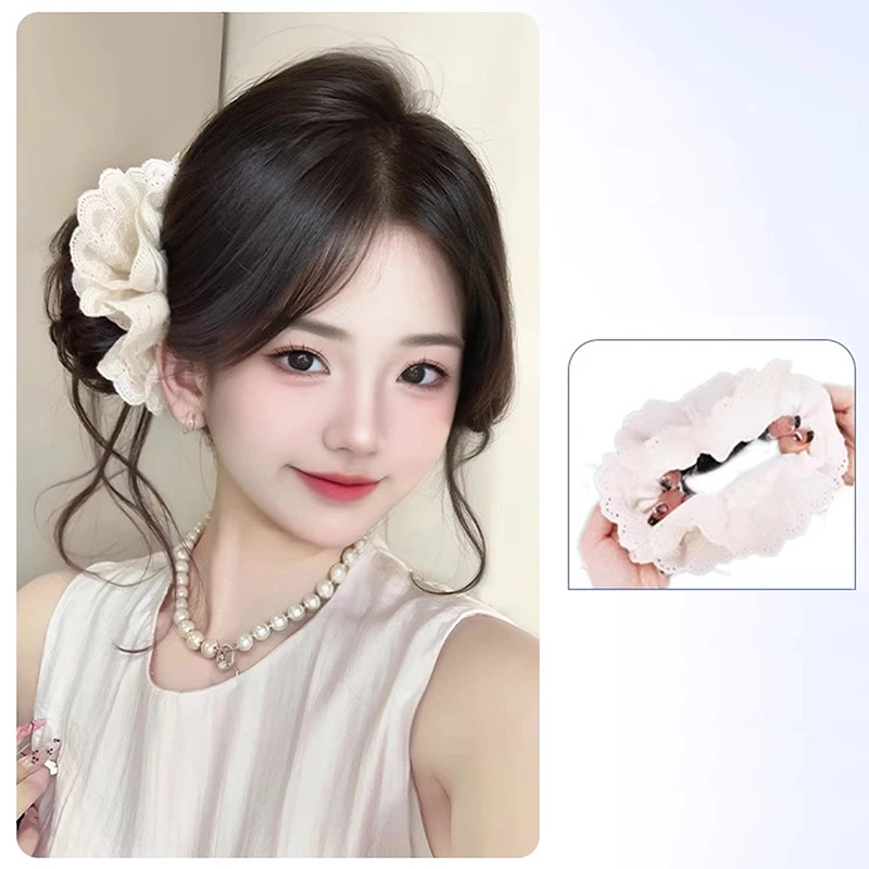Синтетические женские эластичные ленты для волос, держатели для хвоста, кружевная повязка на голову, бутон цветка, аксессуары для волос, корейский стиль, артефакт для волос, сумка для парика