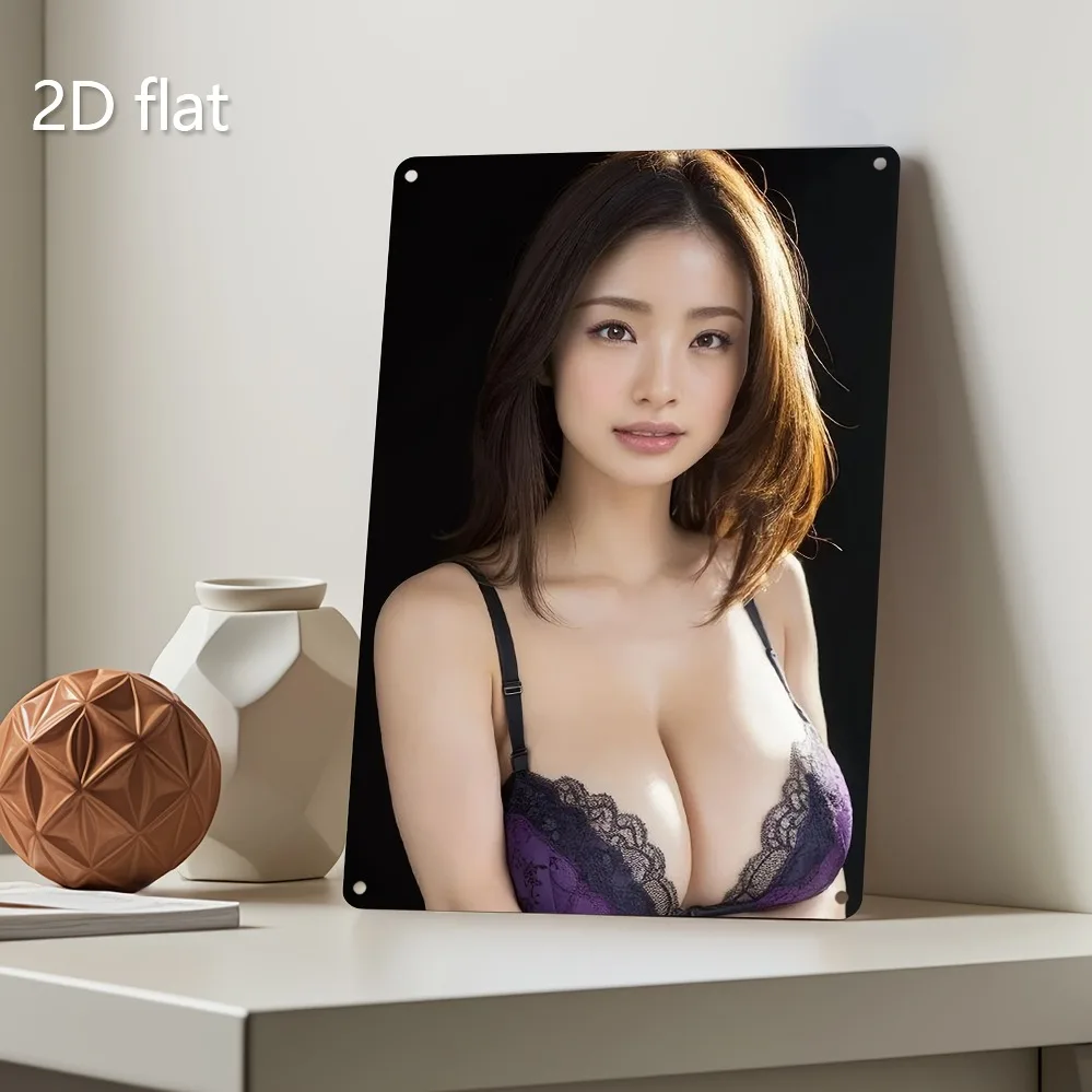 Elegante asiatische Frauen Metall-Wandkunst - 2D flaches lila Spitzen-BH-Design, wetterfestes Eisenhandwerk, 7,87x11,8 Zoll Innen- und Außendekoration