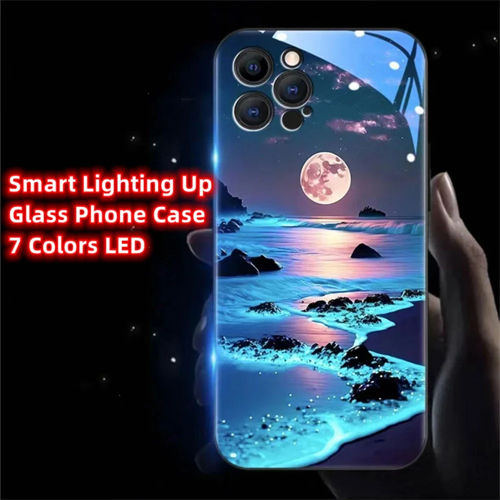 Glowing Meteor Beach Luminous Glass LED Call Light Up Flash Phone Case Cover For Honor 200 100 90 80 70 60 50 30 Pro